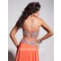 Unusual Sexy Sweetheart Sheer Long Coral Chiffon Corset Prom Dress With Beading