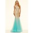 Unusual Slim Mermaid Backless Gold Lace Aqua Tulle Prom Dress
