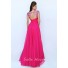 V Neck Cap Sleeve Open Back Empire Waist Long Hot Pink Chiffon Prom Dress