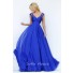 V Neck Cap Sleeve Open Back Empire Waist Royal Blue Chiffon Flowing Prom Dress