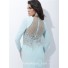 V Neck Long Sleeve Sheer See Through Back Baby Blue Chiffon Beaded Evening Prom Dress