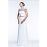A Line Bateau Neck Cap Sleeve Long White Chiffon Beaded Evening Prom Dress V Back