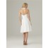 A line halter knee length short white chiffon bridesmaid dress with belt flowers back