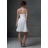 A line one shoulder knee length short white lace bridesmaid dress with sash back