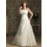 A line/ Princess strapless chapel train organza plus size wedding dress with applique and buttons