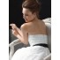 A line strapless knee length short white lace dress with black sash back