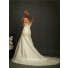 A Line Strapless Satin Organza Wedding Dress With Embroidery Beading Pearl