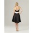 A line sweetheart knee length short black silk satin bridesmaid dress with sash