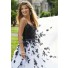 A Line Long Black And White Tulle Flower Prom Dress With Spaghetti Straps