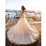 A Line Long Sleeve Wedding Dress See Through Tulle Lace Train