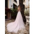 A Line Wedding Dress Tulle Lace Low Back With Bow Belt Train