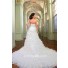 Ball Gown Strapless Organza Ruffle Crystal Church Wedding Dress With Long Train