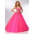 Ball Gown Sweetheart Corset Back Long Hot Pink Tulle Rhinestone Beaded Prom Dress