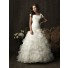 Ball Gown square neck organza ruffle modest wedding dress with sleeves