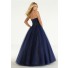 Ball Gown Strapless Drop Waist Navy Blue Tulle Beaded Prom Dress Corset Back