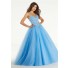 Ball Gown Sweetheart Drop Waist Blue Tulle Beaded Prom Dress Spaghetti Straps