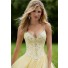 Ball Gown Sweetheart Drop Waist Light Yellow Tulle Beaded Prom Dress Spaghetti Straps