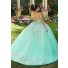 Beautiful Ball Gown Prom Dress Mint Green Tulle Lace  Quinceanera Dress Off The Shoulder