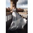 Boho Beach Wedding Dress Open Back White Chiffon Flowing With Pearls