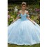 Charming Ball Gown Prom Dress Light Blue Tulle Lace Quinceanera Dress Cold Shoulder