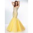 Classy Mermaid Sweetheart Long Yellow Tulle Beaded Prom Dress Corset Back