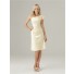 Column asymmetrical one shoulder flare Sleeve short daffodil satin bridesmaid dress