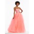 Cute Ball Gown Strapless Light Coral Tulle Ruffle Prom Dress With Beading