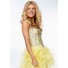 Fashion High Low Sweetheart Corset Back Yellow Organza Ruffle Beaded Prom Dress