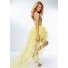Fashion High Low Sweetheart Corset Back Yellow Organza Ruffle Beaded Prom Dress