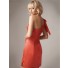 Fitted one shoulder coral silk satin ruched bridesmaid dress with ruffle