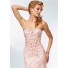 Fitted Sweetheart Sheer See Through Long light Pink Tulle Lace Beaded Prom Dress