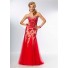 Fitted Sweetheart Sheer See Through Long Red Tulle Lace Beaded Prom Dress