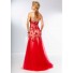 Fitted Sweetheart Sheer See Through Long Red Tulle Lace Beaded Prom Dress