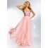 Flowing Strapless Long Blush Pink Chiffon Beaded Crystal Prom Dress