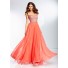 Flowing Strapless Long Coral Chiffon Beaded Crystal Prom Dress