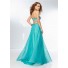 Flowing Sweetheart Neckline Long Turquoise Chiffon Beaded Prom Dress Cut Out Back