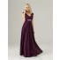 Formal Sheath v neck long purple chiffon bridesmaid dress with beading