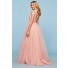 Glamour Long Blush Tulle Feather Off The Shoulder Prom Dress With Slit