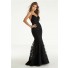 Glamour Mermaid Backless Spaghetti Strap Black Blue Lace Prom Dress