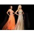 A Line Sweetheart Long Orange Tulle Sparkly Sequin Beaded Prom Dress