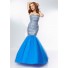Gorgeous Mermaid Sweetheart Blue Tulle Beaded Sparkly Prom Dress Corset Back