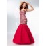 Gorgeous Mermaid Sweetheart Red Tulle Beaded Sparkly Prom Dress Corset Back