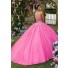Lovely Ball Gown Prom Dress Hot Pink Tulle Lace Beaded Quinceanera Dress Corset Open Back