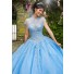 Lovely Ball Gown Prom Dress Light Blue Tulle Lace Beaded Quinceanera Dress With Bolero 