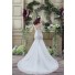 Mermaid Scoop Neck Low V Back Sleeveless Lace Wedding Dress With Buttons