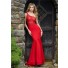 Mermaid One Shoulder Red Satin Lace Evening Prom Dress