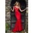 Mermaid One Shoulder Red Satin Lace Evening Prom Dress