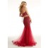 Mermaid Two Piece Red Tulle Lace Prom Dress With Spaghetti Straps