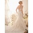 Mermiad V Neck Cap Sleeve Low Back Satin Venice Lace Wedding Dress With Crystals Belt Buttons