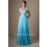 Modest A Line Cap Sleeve Light Blue Chiffon Beaded Long Prom Dress 